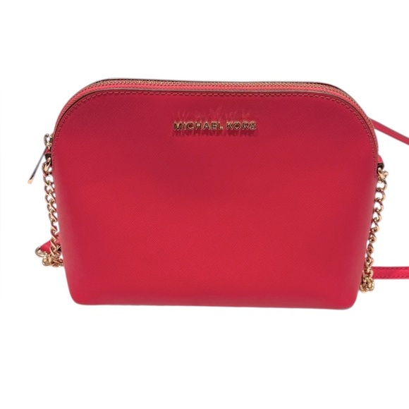 Michael Kors Jet Set Travel Medium Dome Crossbody Bag Saffiano Leather Pink - Picture 1 of 6